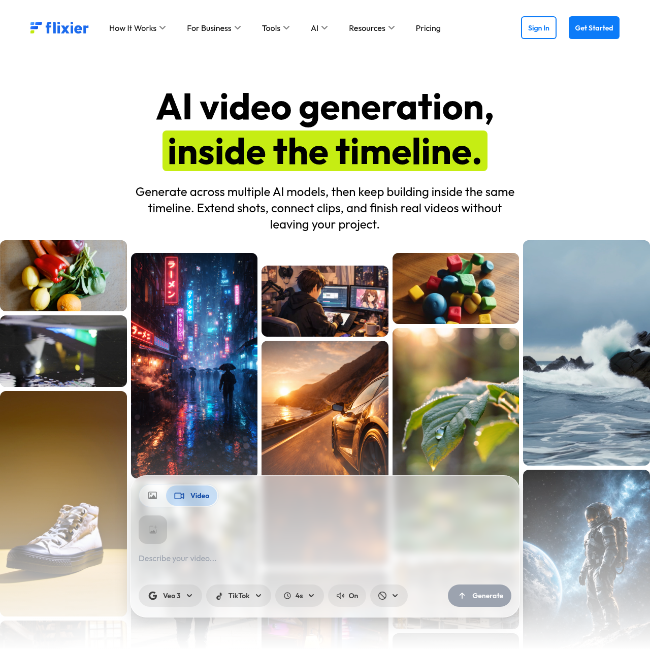 Flixier Generate AI Video in Timeline - Video AI Tool Screenshot