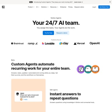 Notion Custom Agents - 조직 및 자동화 AI Tool Screenshot