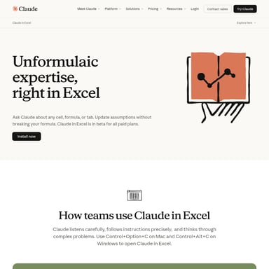 Claude in Excel - Productivity AI Tool Screenshot