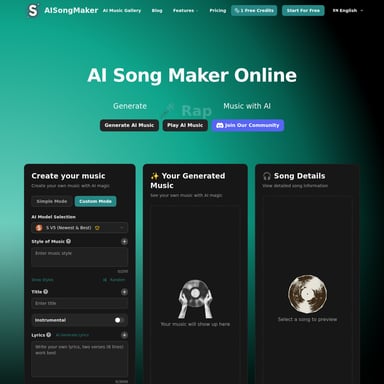 AISongMaker - Music & Audio Generation AI Tool Screenshot