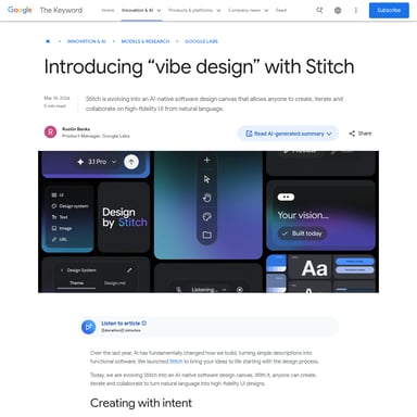 Stitch 2.0 by Google - Web Design AI Tool Screenshot
