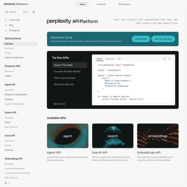 Perplexity API Platform - Wyszukiwarki AI Tool Screenshot