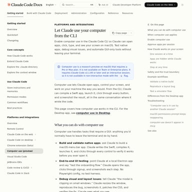 Computer Use in Claude Code - Code & IT AI Tool Screenshot