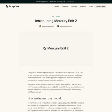 Mercury Edit 2 - Code & IT AI Tool Screenshot