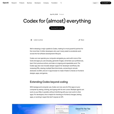Codex 2.0 by OpenAI - Code et IT AI Tool Screenshot