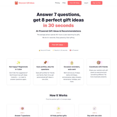 Discover Gift Ideas - Gift Ideas AI Tool Screenshot