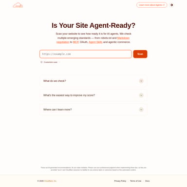Is Your Site Agent-Ready? by Cloudflare - SEO AI Tool Screenshot