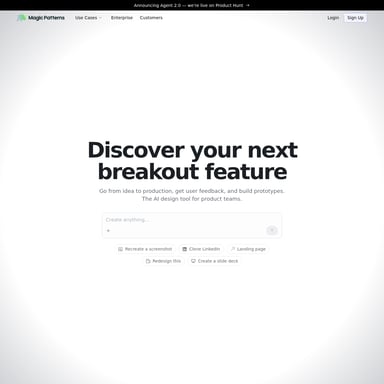Magic Patterns Agent 2.0 - Web Design AI Tool Screenshot