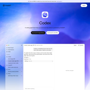 Codex 3.0 by OpenAI - Code et IT AI Tool Screenshot