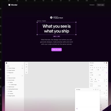 Wonder - Web Design AI Tool Screenshot