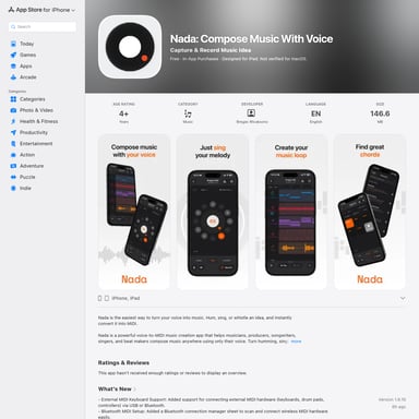 Nada - Music & Audio Generation AI Tool Screenshot