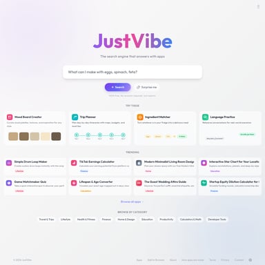 JustVibe - Search Engines AI Tool Screenshot