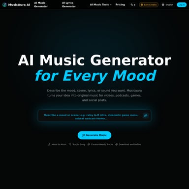 MusicAura AI - Musik- und Audiogenerierung AI Tool Screenshot
