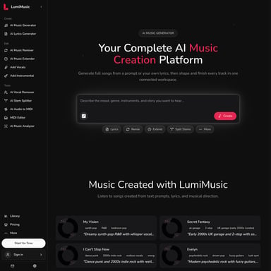 LumiMusic - Muziek- en Audiogeneratie AI Tool Screenshot