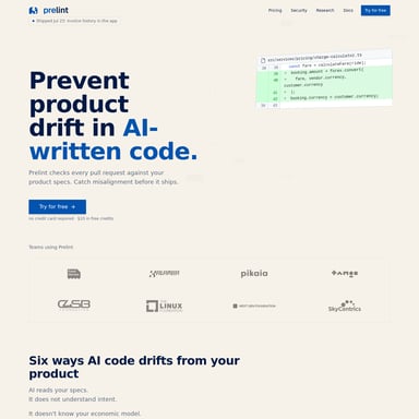 Prelint - Code & IT AI Tool Screenshot