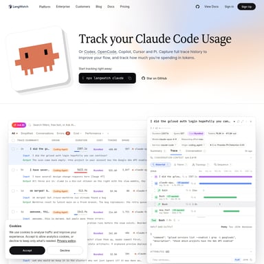 Claude Code usage tracking by LangWatch  - 编程&IT AI Tool Screenshot