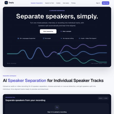 Seply Speaker Separation - Audio AI Tool Screenshot