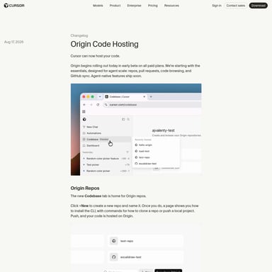 Origin by Cursor - Code & IT AI Tool Screenshot