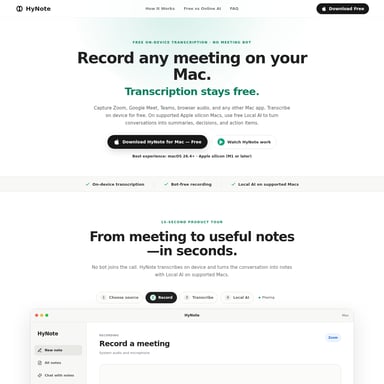 HyNote for Mac - Помощник для Встреч AI Tool Screenshot