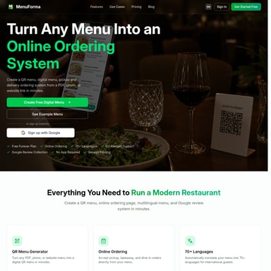 MenuForma - Vertrieb und Marketing AI Tool Screenshot