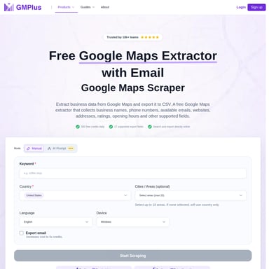 Free Google Maps Extractor- GMPlus - Помощник в Исследованиях AI Tool Screenshot
