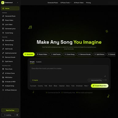 Creatune AI - Music & Audio Generation AI Tool Screenshot