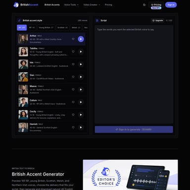 https://britishaccent.pro/ - 텍스트 음성 변환 AI Tool Screenshot