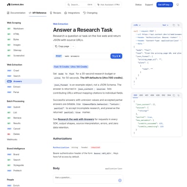 Answers by Context.dev - Asistente de Investigación AI Tool Screenshot