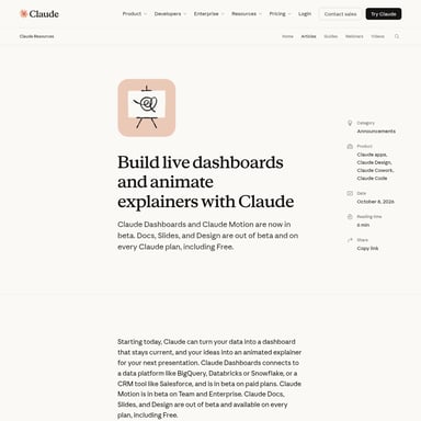 Claude Dashboards & Motion - Продуктивность AI Tool Screenshot