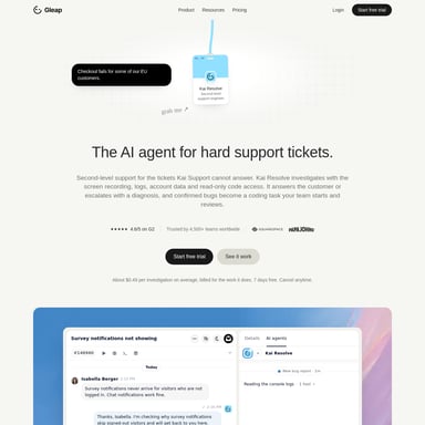 Kai Resolve by Gleap - Customer Support AI Tool Screenshot