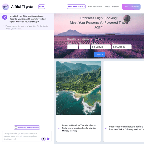AiRial Flights product interface preview