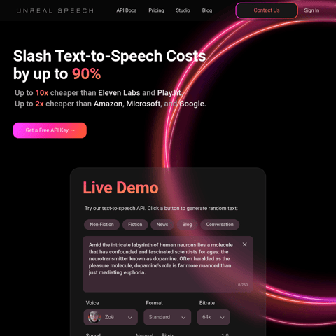Unreal Speech product interface preview