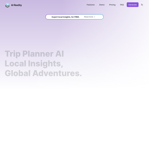 AI Reelity Trip Planner product interface preview