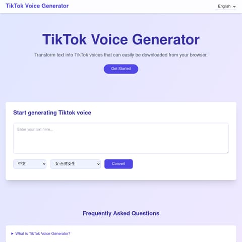 Free Text to TikTok Voice Generator product interface preview