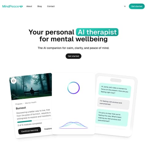 MindPeace - AI Therapist product interface preview