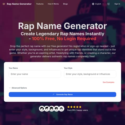 Rap Name Generator product interface preview