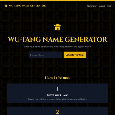 Wu-Tang Name Generator product interface preview