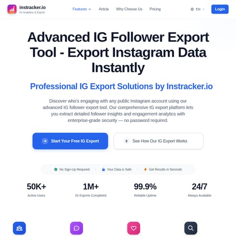 IG Follower Export Tool - Export Instagram Data | Instracker.io product interface preview