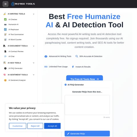 AI Free Tools product interface preview
