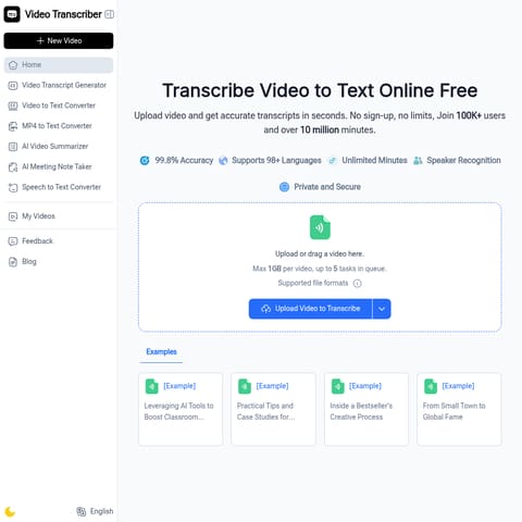 Video Transcriber product interface preview