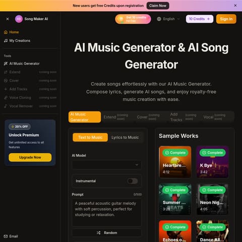 song maker ai product interface preview