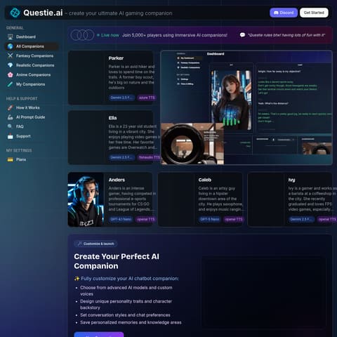 Questie AI Gaming Companion product interface preview