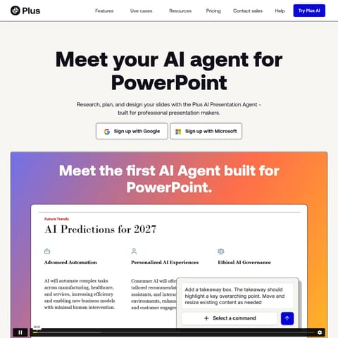 Plus AI Presentation Agent product interface preview