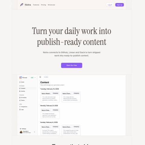 Notra product interface preview