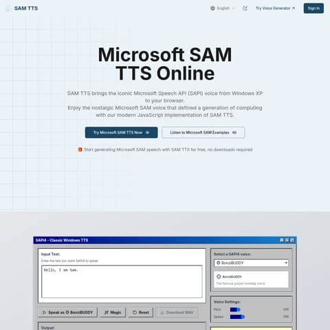 SAM TTS product interface preview
