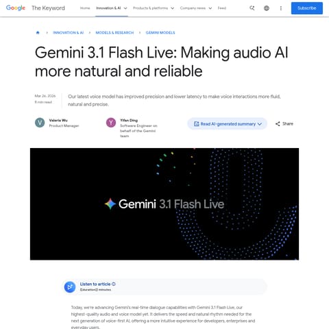 Gemini 3.1 Flash Live product interface preview
