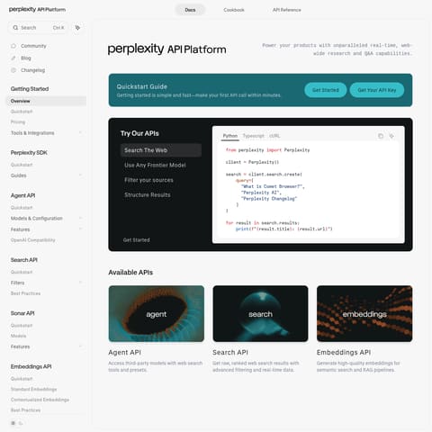 Perplexity API Platform product interface preview