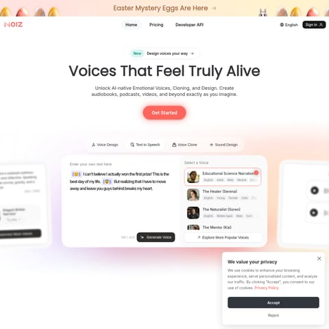 Noiz Easter Voice product interface preview