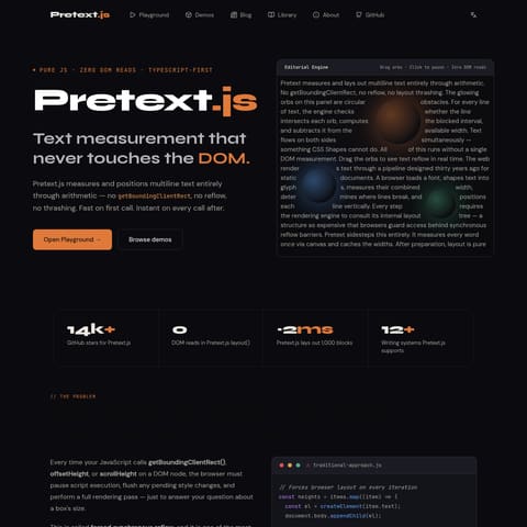 Pretext.JS product interface preview