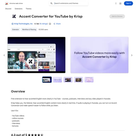 Krisp Accent Converter for YouTube product interface preview